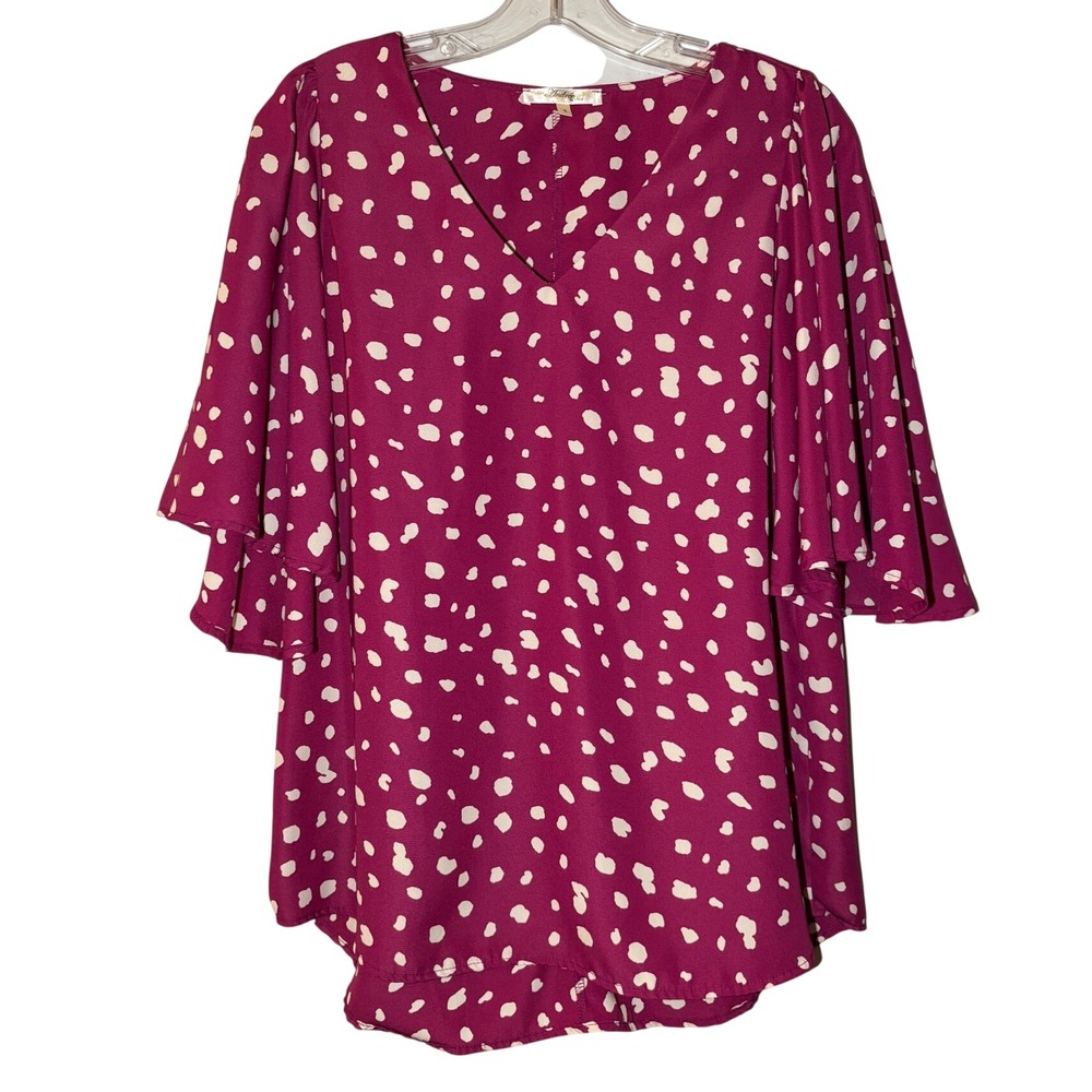 Andree by Unit Blouse Womens Small Magenta Polka Dot‎ Flutter Sleeve